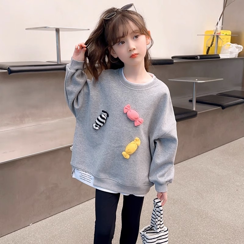 女童春装卫衣2025新款中大儿童宽松灰色长袖小女孩春秋款休闲上衣