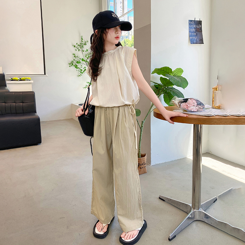 女童夏装时髦洋气2025新款韩版儿童网红休闲无袖阔腿裤两件套时尚