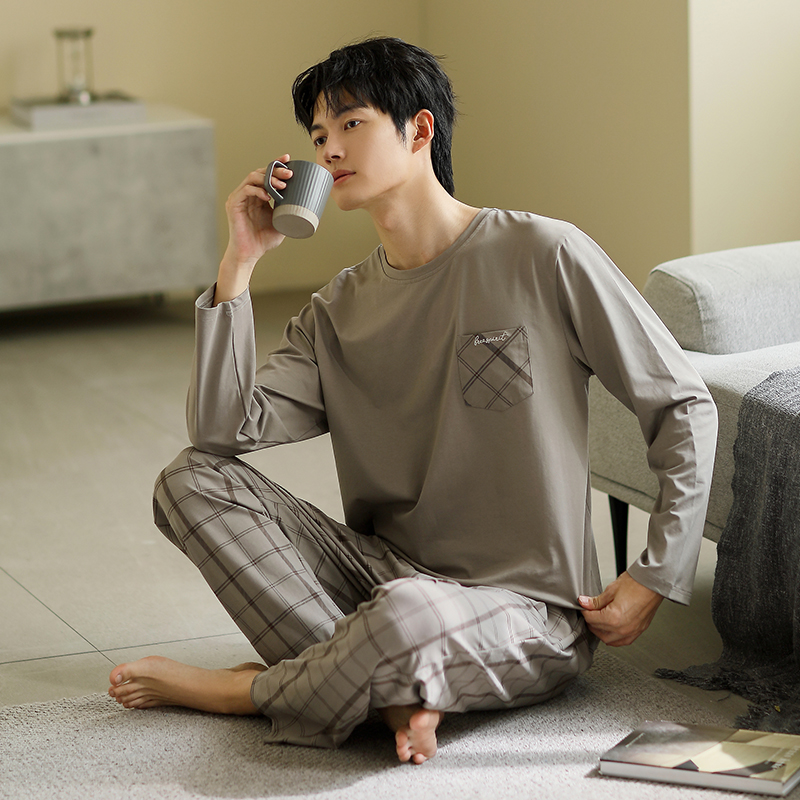 秋季新款2025家居服纯棉圆领睡衣可外穿高档男士长袖休闲宽松套装