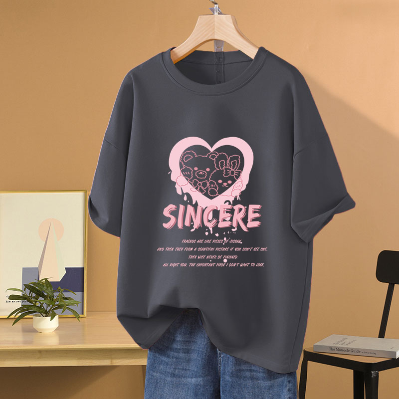 oversize宽松圆领纯棉短袖t恤女2024年新款设计感小众显瘦上衣服