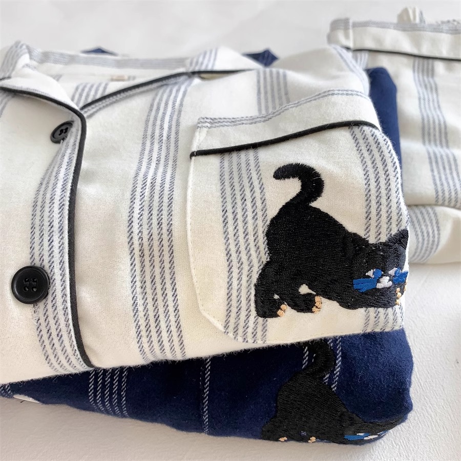 【德绒条纹猫】冬季加厚德绒情侣睡衣女秋冬款保暖大码家居服可外穿