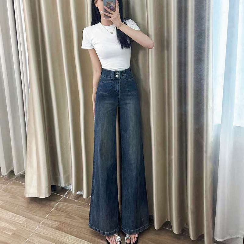 高腰阔腿裤牛仔裤女2025春季新款四面弹宽松时尚显瘦长裤潮6988