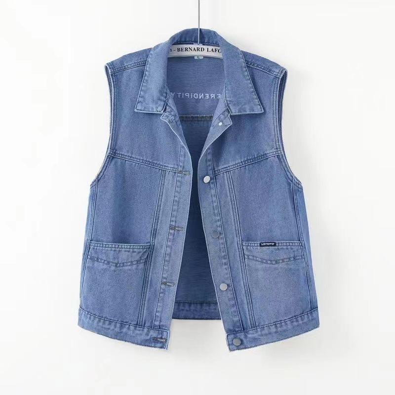 大尺码休闲牛仔马甲女2025刺绣新款宽松外穿口袋马夹背心外搭坎肩
