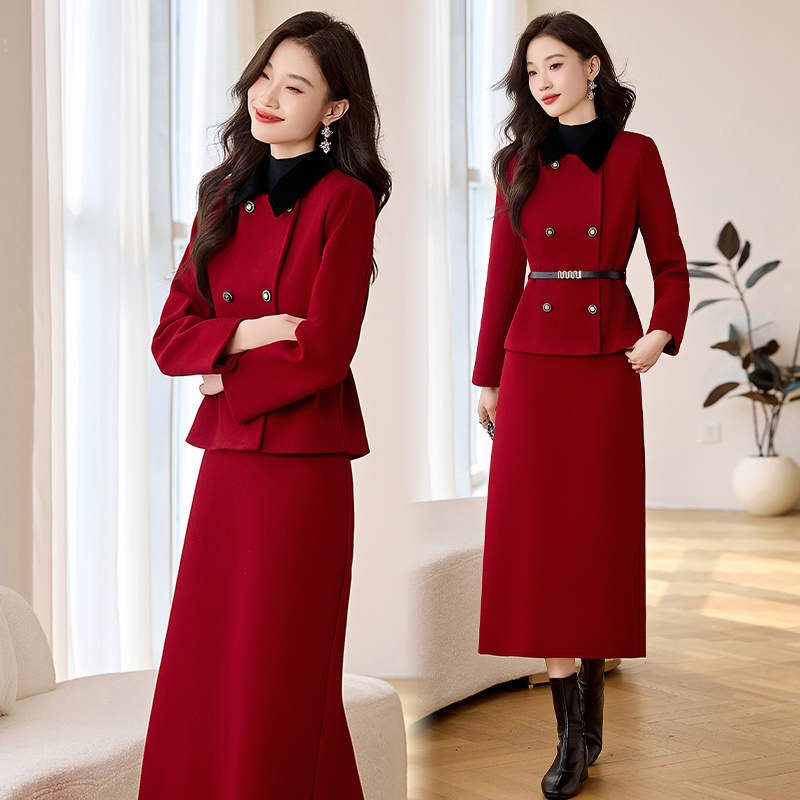 法式小香风夹棉套装裙女2025冬季新款时尚气质轻熟风半身裙两件套