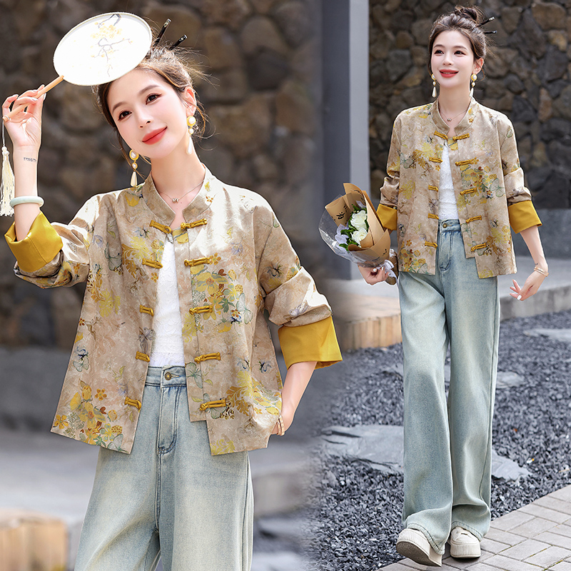 新中式复古提花外套女2025年春秋新款盘扣改良唐装小个子短款上衣