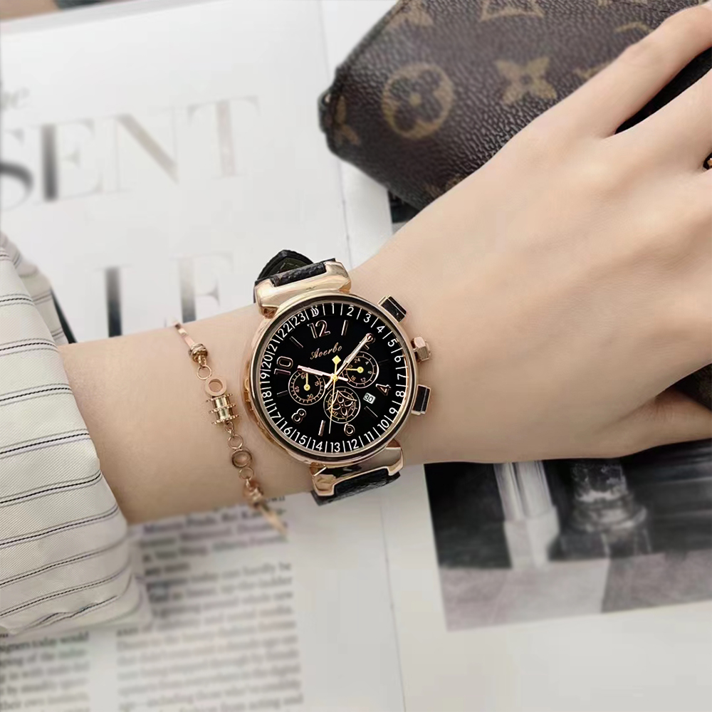 AOERBO澳尔博复古花皮百搭大盘女款潮流腕表时尚女士石英表3218