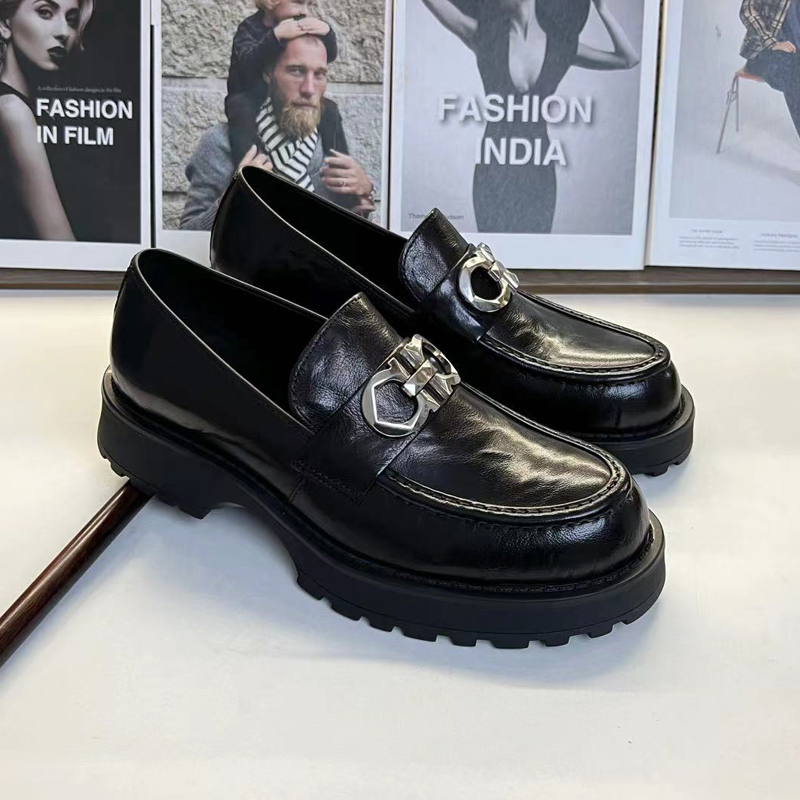 男士新品真皮牛皮乐福鞋舒适厚底男鞋时尚潮流英伦皮鞋黑色百搭男