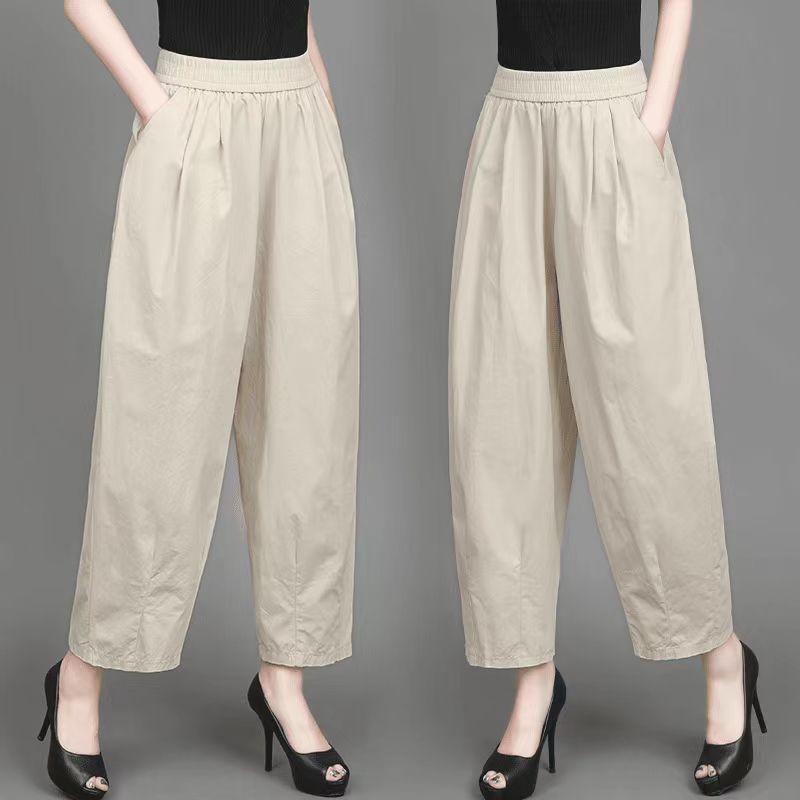 松紧腰高腰宽松大码薄款九分裤女夏季新款灯笼裤休闲显瘦阔腿裤子