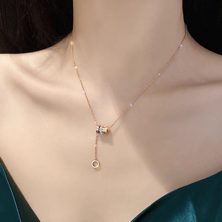 LINGSIV 钛钢项链 罗马流苏项链女个性小蛮腰时尚冷淡风ins锁骨链