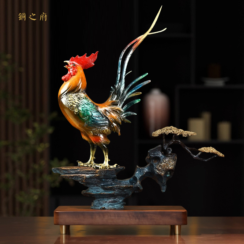 金鸡报喜全铜鸡摆件公鸡生肖金钱鸡黄铜工艺品客厅玄关艺术装饰品