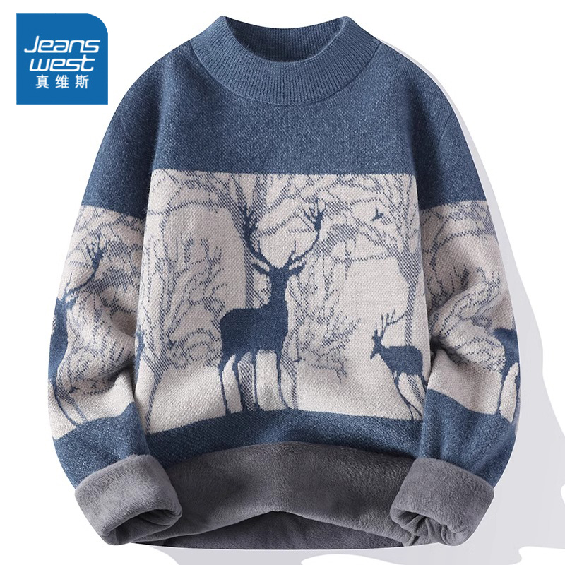 真维斯圆领针织毛衣男士2025秋冬季新款美式休闲百搭宽松保暖上衣