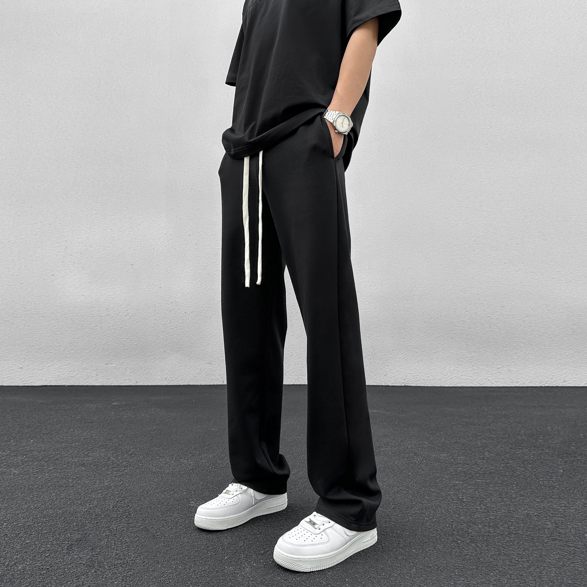 秋冬垂感卫裤男女款百搭大码直筒长裤透气运动宽松简约纯色休闲裤