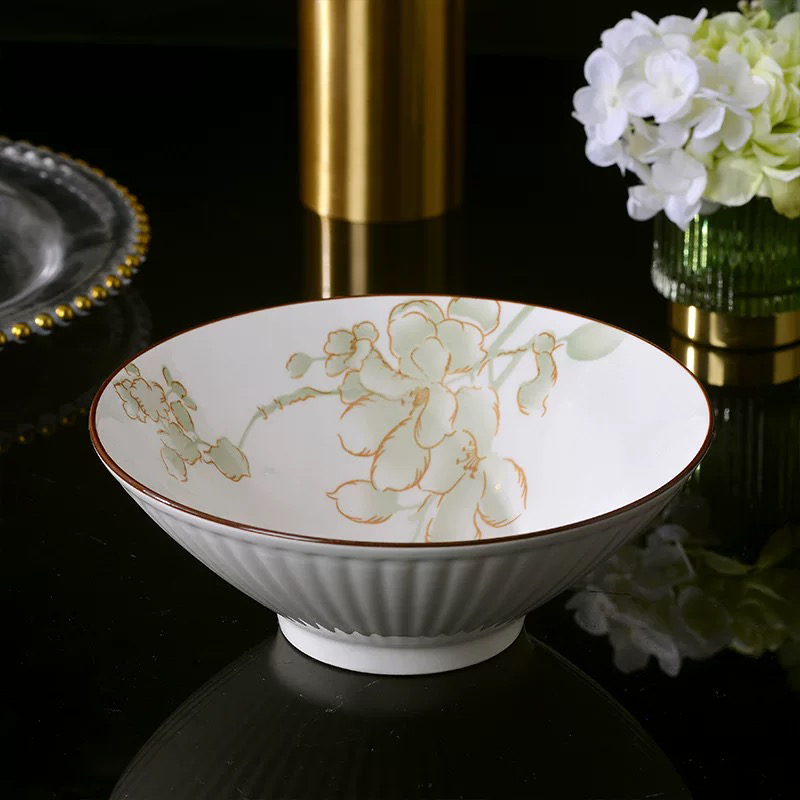 【佰陶匠】4只8英寸玉兰飘香斗笠碗家用陶瓷餐具面碗汤碗中式