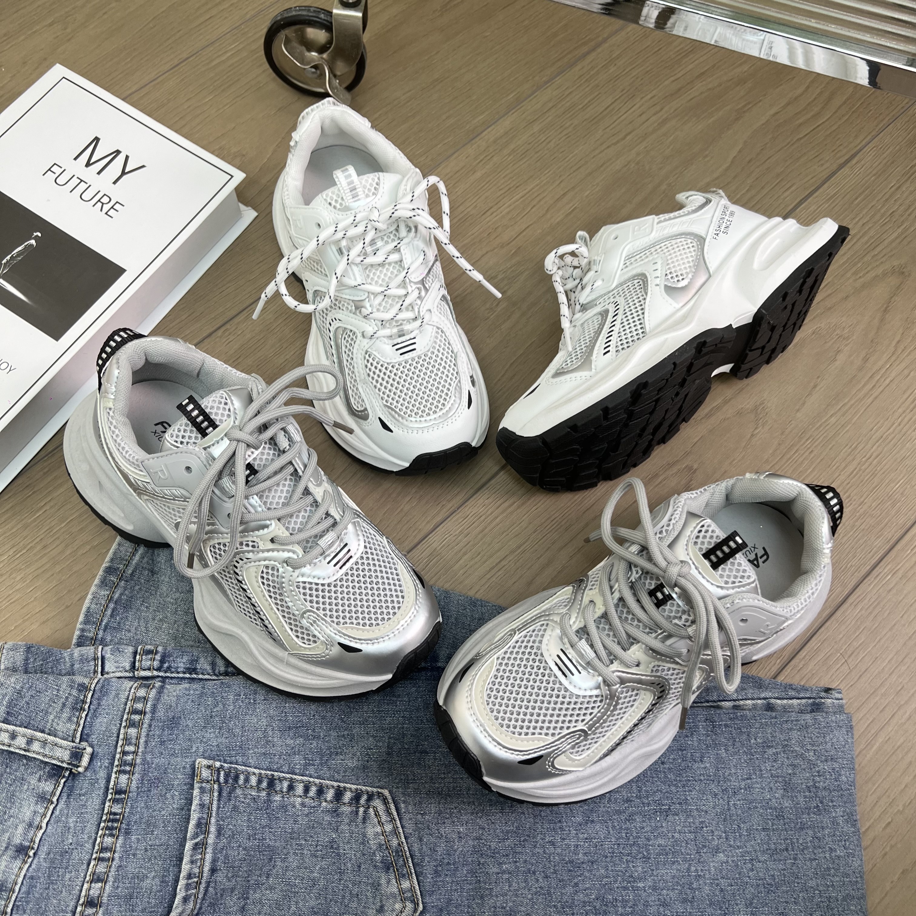 【韩优】增高老爹鞋女网面百搭潮鞋厚底系带通勤潮鞋爆款运动鞋透气