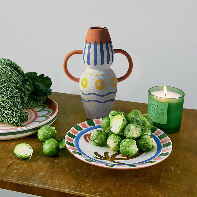 久伴艺术创意陶瓷花瓶复古手绘水养鲜花客厅桌面玄关装饰粗陶法式