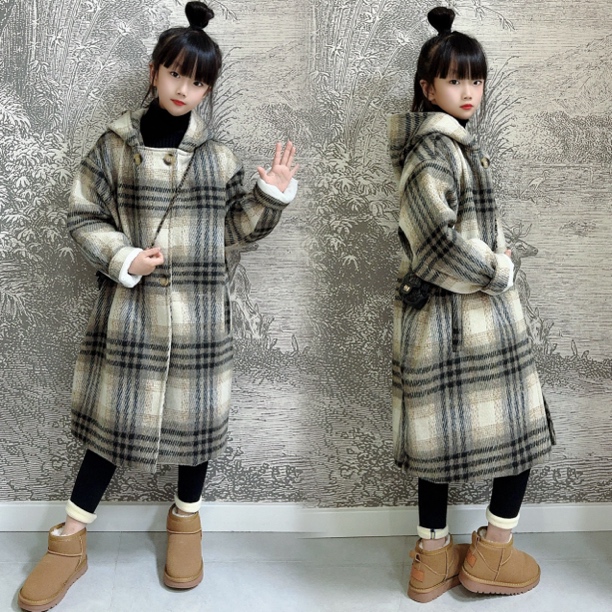 女童呢子大衣2024新款儿童长款毛呢外套女大童冬季夹棉加厚呢大衣