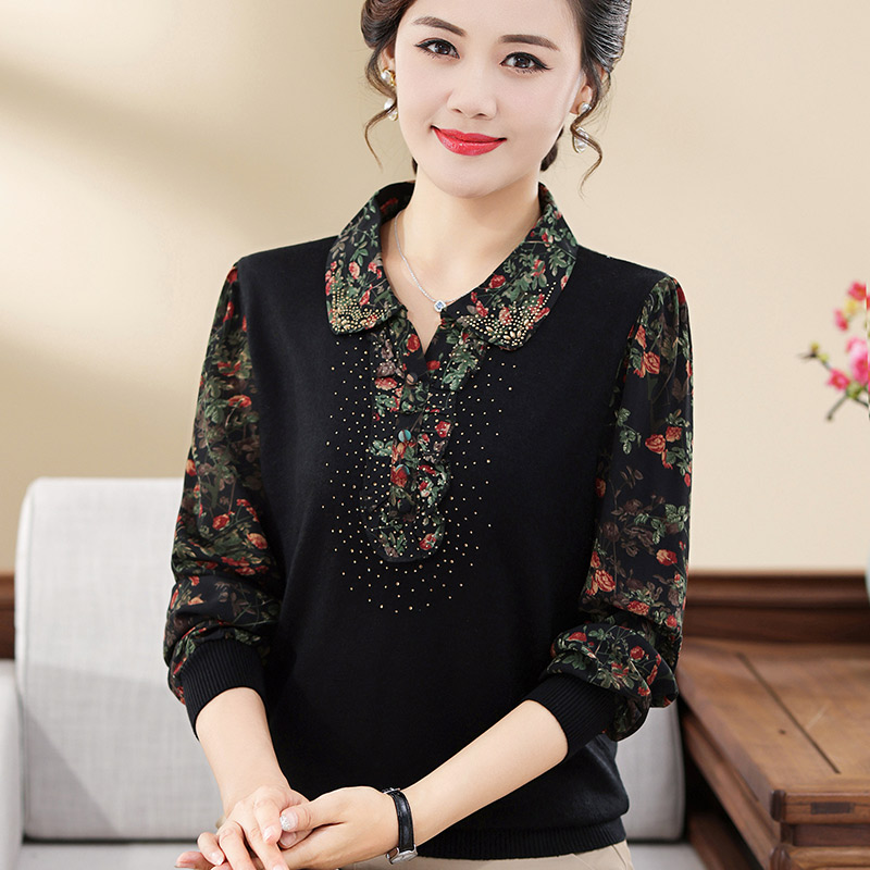 中老年妈妈秋装上衣女长袖洋气中年时尚高贵针织衫春秋大码打底衫