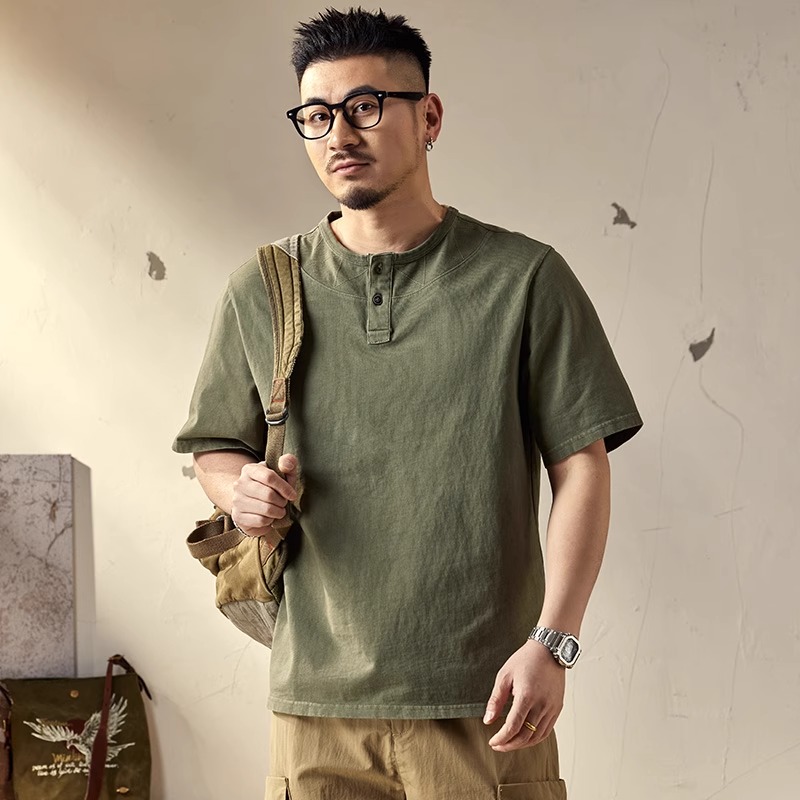 美式潮牌复古短袖T恤男士夏季重磅纯棉圆领宽松半袖工装衣服男款