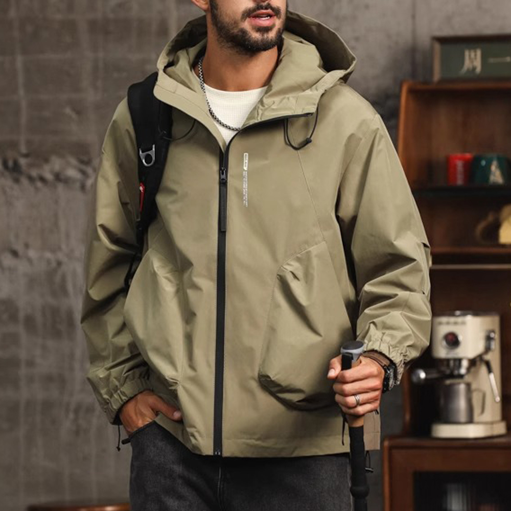 美式高端连帽冲锋外套男士秋季新款休闲工装夹克男户外防风登山服
