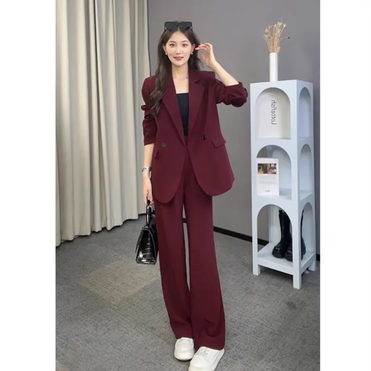 大码西装套装女200斤春秋款胖mm洋气减龄高级感西服阔腿裤两件套