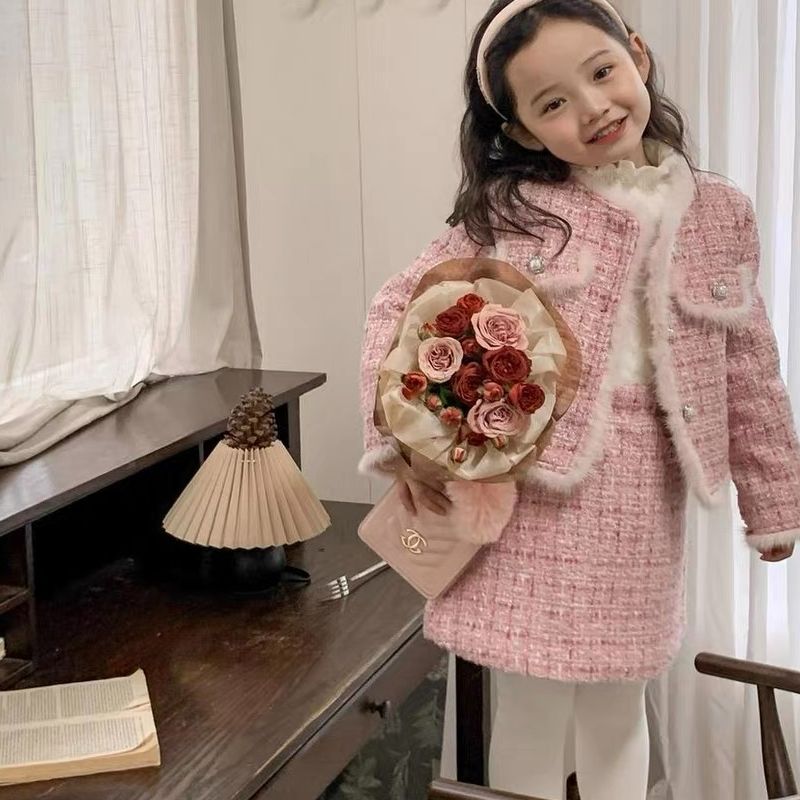 【精致版】女童小香风夹棉套装时髦冬季气质名媛外套半身裙两件套