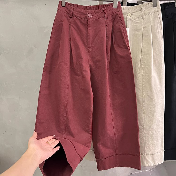 水洗高品质拼接高腰阔腿裤女2025秋季爆款减龄设计显瘦直筒九分裤