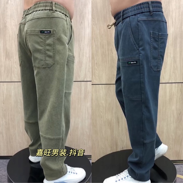 1083秋冬男士时尚百搭宽松舒适弹力大码六兜老爹牛仔直筒裤