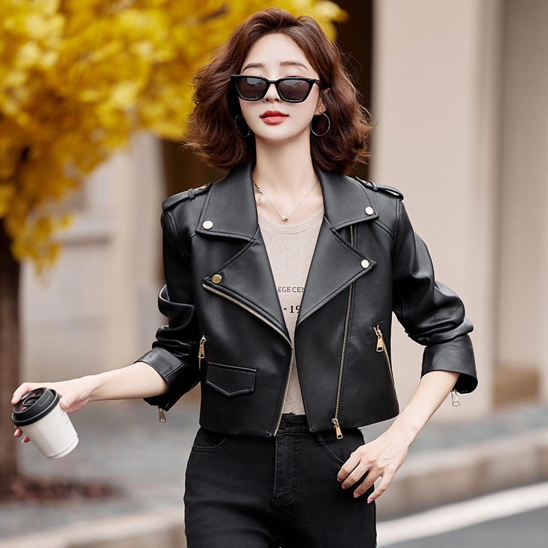 韩版修身西装夹克海宁真皮皮衣女短款2025秋季新款绵羊皮机车外套