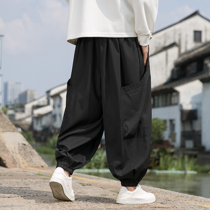 国潮机能风暗黑系工装裤子男春秋季大码宽松垂感运动裤宽松哈伦裤