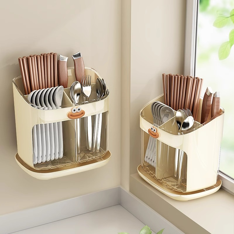 优勤筷子收纳盒免打孔厨房置物架壁挂式刀架筷子筒一体挂架餐具笼