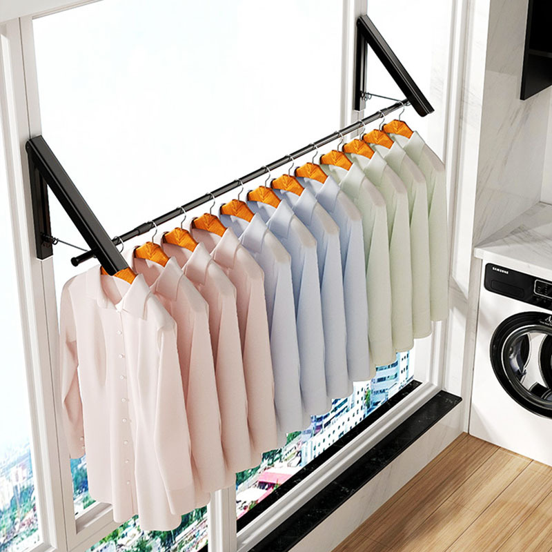 免打孔太空铝阳台窗框晾衣架浴室壁挂折叠隐形晒衣架晾衣杆收纳架