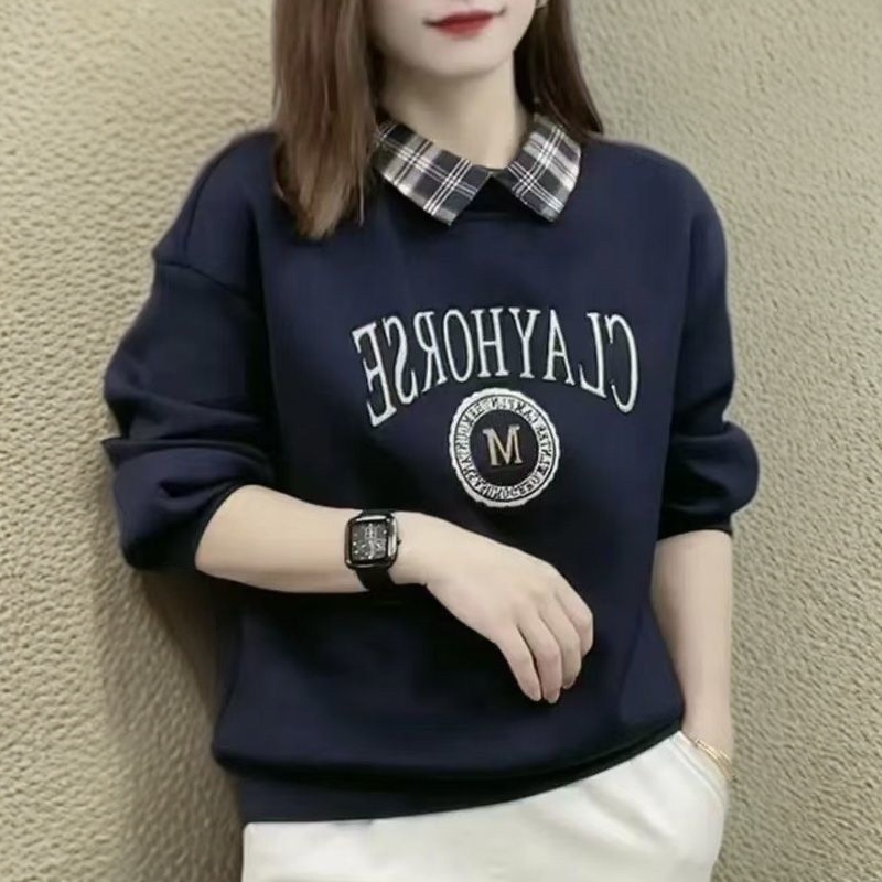 2025秋季新款高档假两件卫衣女套头衫妈妈装时尚气质减龄大码上衣