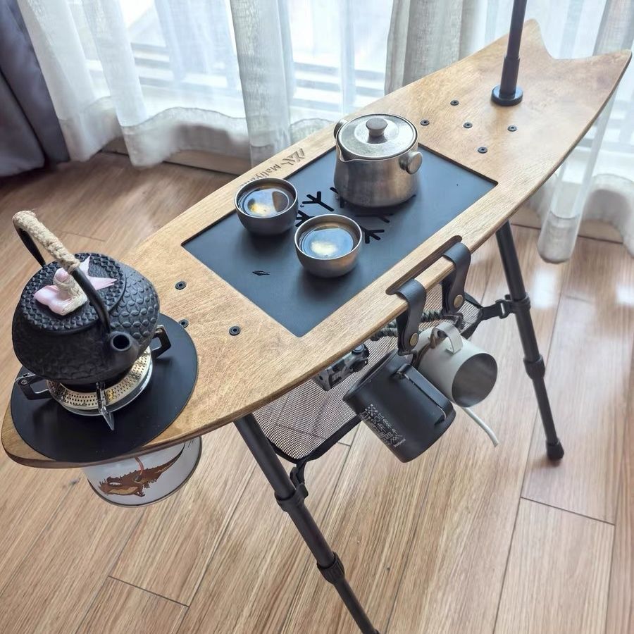 户外飞鱼桌滑板桌露营便携式折叠腿带茶盘炉头多功能战术桌可升降