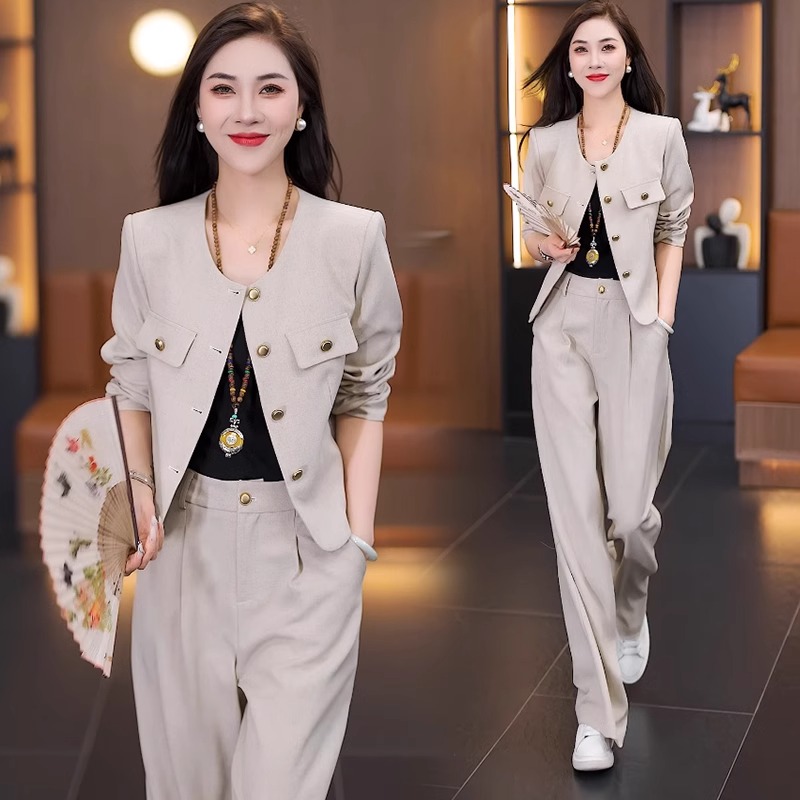 时尚套装女2024秋季新款洋气质显瘦短款外套阔腿裤减龄时髦两件套