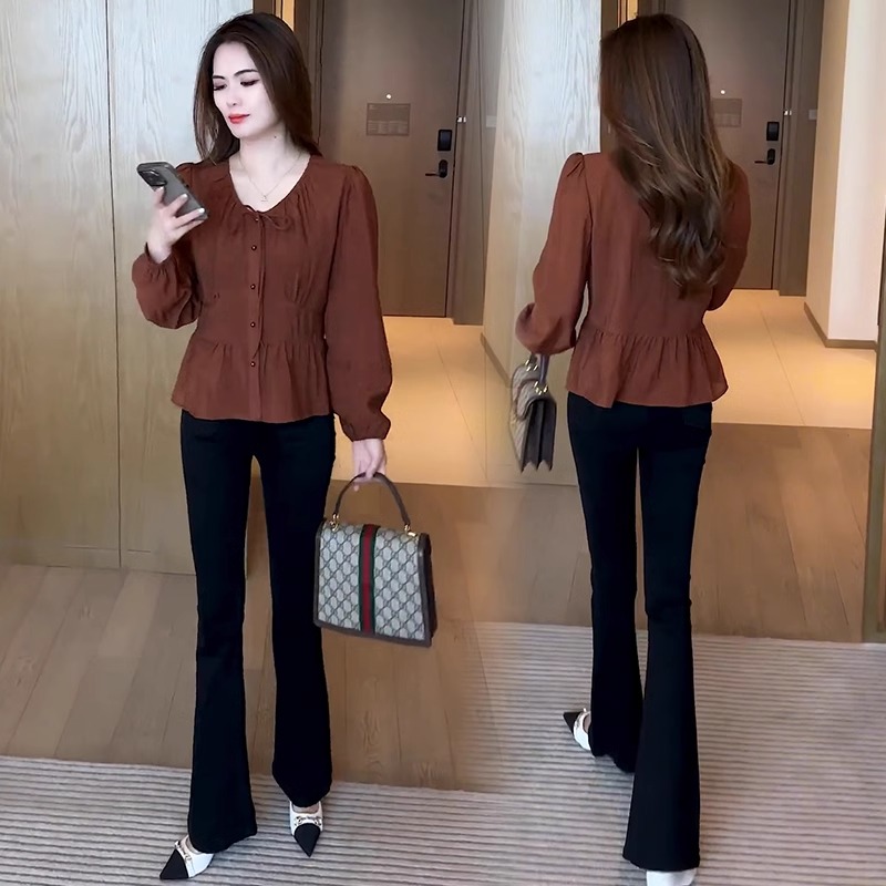 法式复古设计感长袖衬衫女2025春秋季新款高级感衬衣宽松收腰上衣