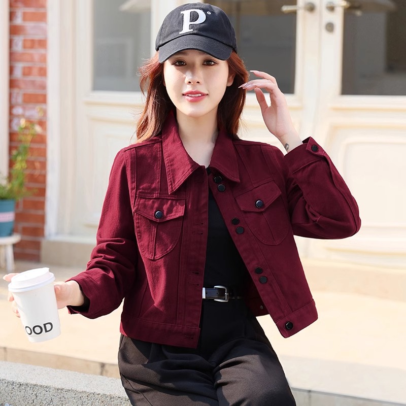 春秋休闲牛仔外套女2025新款韩版短款小个子宽松百搭翻领夹克上衣