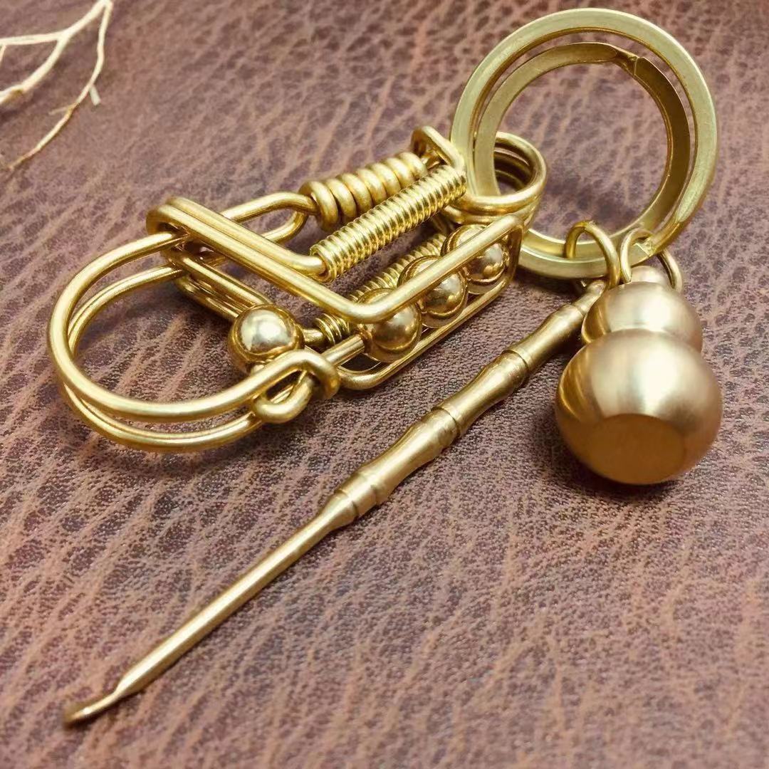 黄铜钥匙扣创意手工编制挂件汽车钥匙男士小鸟钥匙链葫芦耳勺腰挂