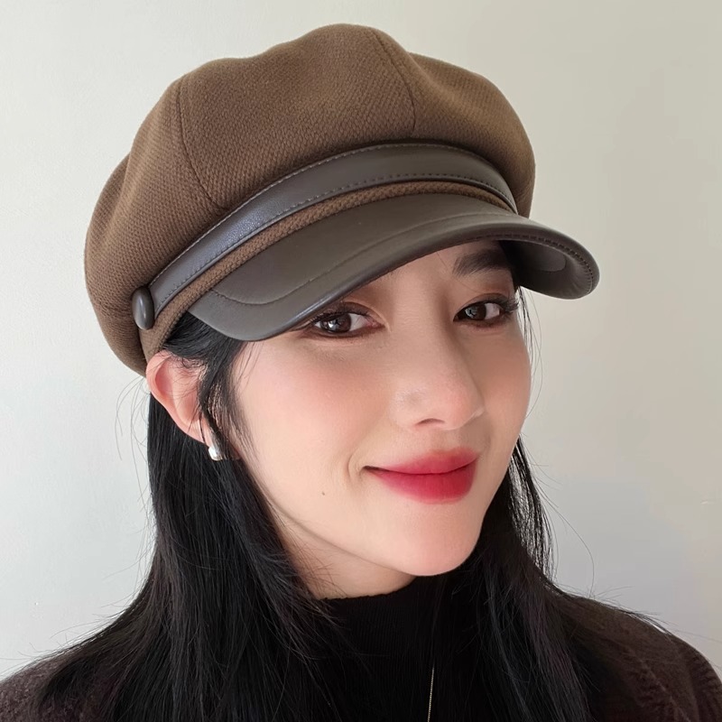 八角帽子女2025秋冬新款显脸小贝雷帽大头围鸭舌帽英伦复古报童帽