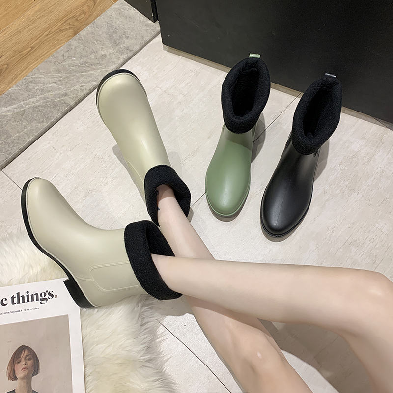 时尚外穿厚底加绒女士雨鞋成人防滑中筒雨靴网红短筒防水鞋胶鞋女