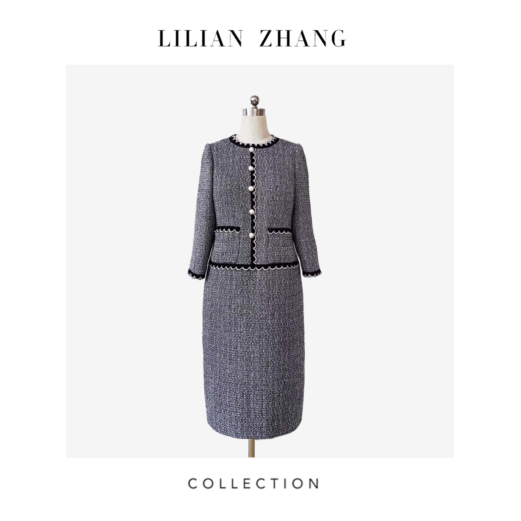 C-“定制”——“香氛佳人”——轻奢风——法式嵌边小香A摆连衣裙  2401163