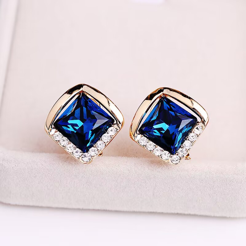 铜合金仿水晶耳饰 925银针耳环-蓝色超闪ins小众时尚耳钉48号