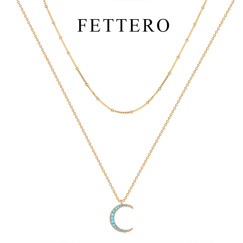 fettero 铜合金项链 【双层月亮项链】小众气质锁骨链叠戴