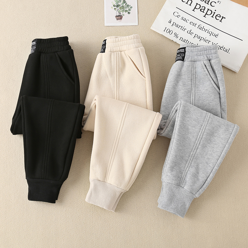 男女童休闲裤子秋冬款外穿加绒加厚一体绒卫裤中大儿童宽松运动裤