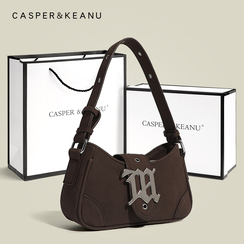 网红小众法棍腋下包女2025新款春夏复古棕色麂皮手提包千禧辣妹包