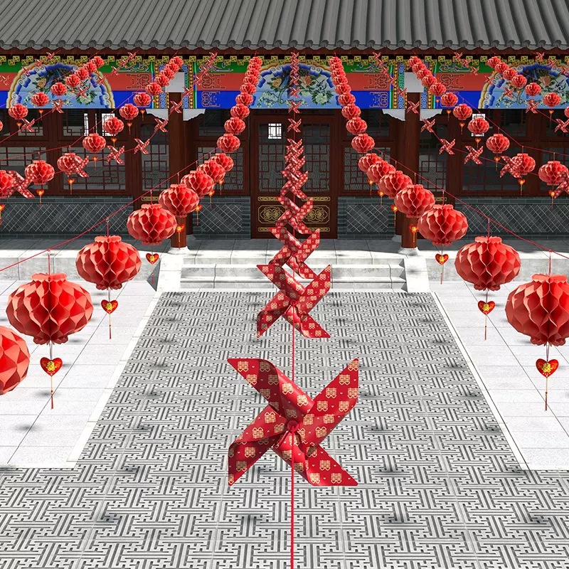 【院子装饰】庭院布置农村别墅婚房布置拉花风车婚庆婚礼备婚拉旗