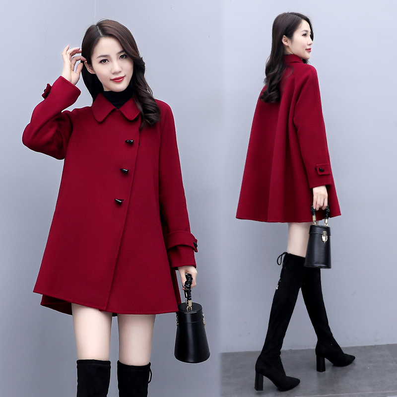 斗篷毛呢外套女2025新款秋冬装韩版宽松大码加厚加棉牛角扣呢大衣
