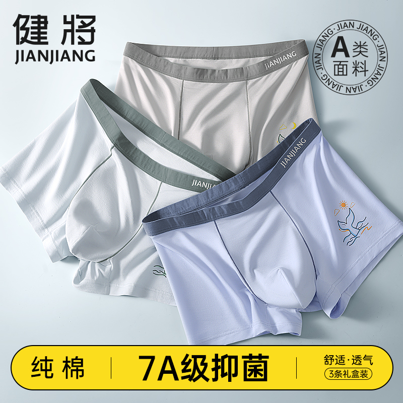 健将青少年内裤男生发育期纯棉抗菌平角裤初高中学生大童四角短裤