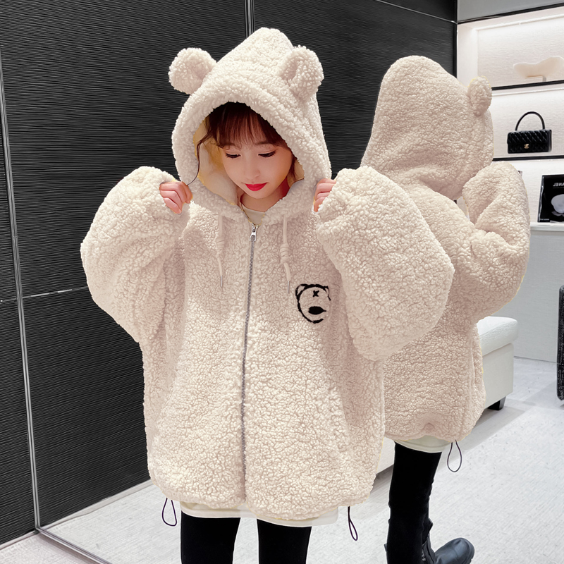 女童毛毛衣韩版宽松加绒保暖儿童时尚洋气冬季保暖加绒夹绵外套