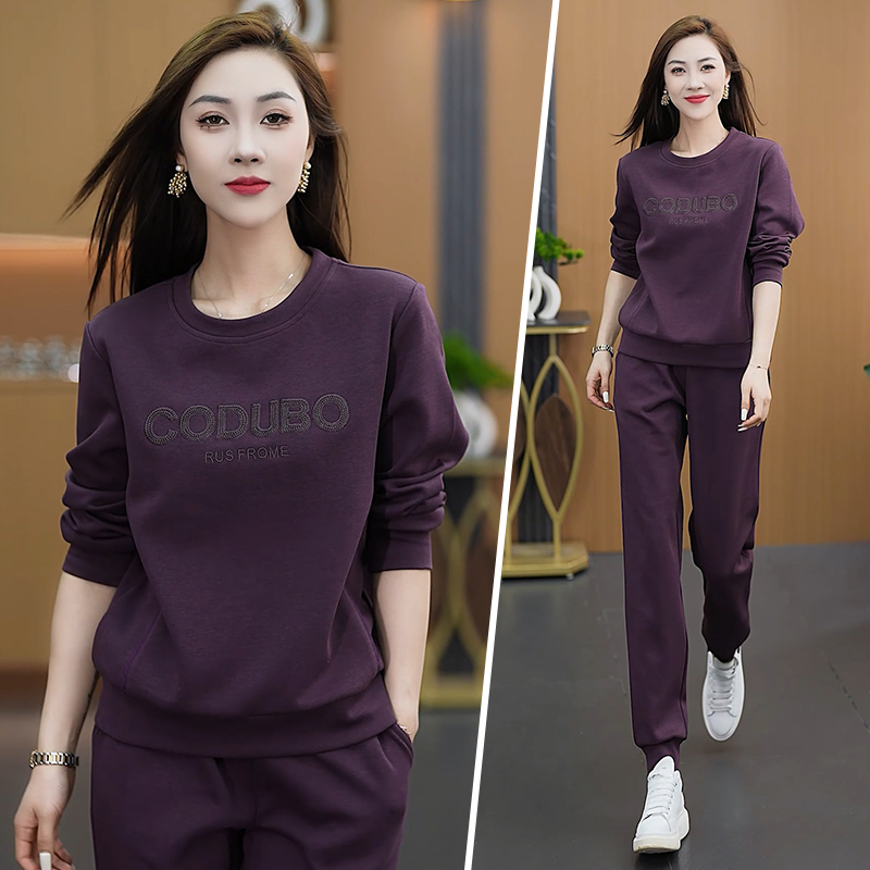 圆领运动套装女士春秋季休闲女装卫衣两件套大码直筒裤显瘦套装潮
