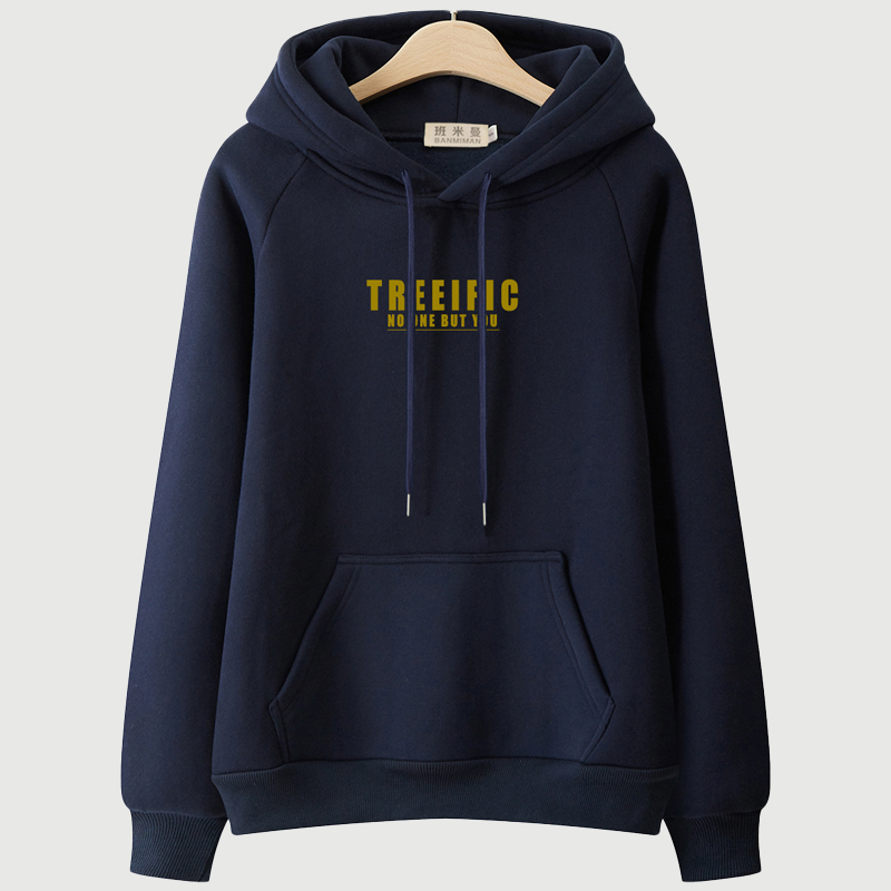 班米曼藏蓝显瘦卫衣女加绒加厚连帽大码秋冬2025新款爆款插肩外套